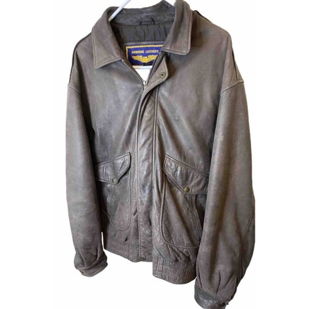 Airborne Leathers Brown  bomber jacket LT Double pockets Adjustable snap Sleeves